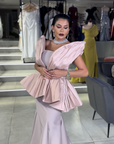 Onyx Black High-Neck Gown with Royal Wrap Pleats