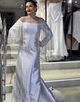 Pearl Beige High-Neck Gown with Royal Wrap Pleats