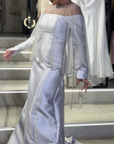 Pearl Beige High-Neck Gown with Royal Wrap Pleats