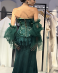 Ivory Royal High-Neck Gown with Pleated Wrap Detail