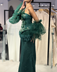 Ivory Royal High-Neck Gown with Pleated Wrap Detail